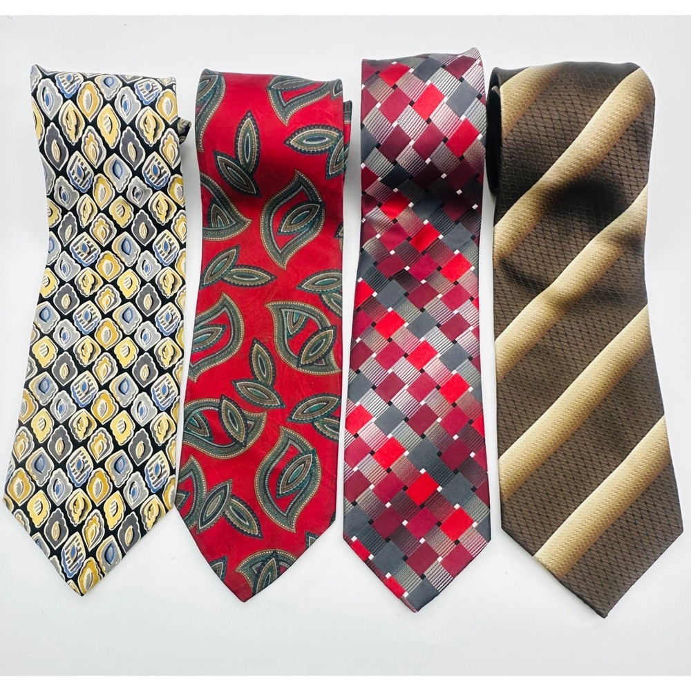 Mens Necktie Lot 4 Van Heusen Secours Camden Court Umberto Frasi Paisley Plaid